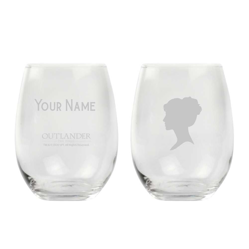 Personalized stemless wine glass featuring Claire from Outlander
