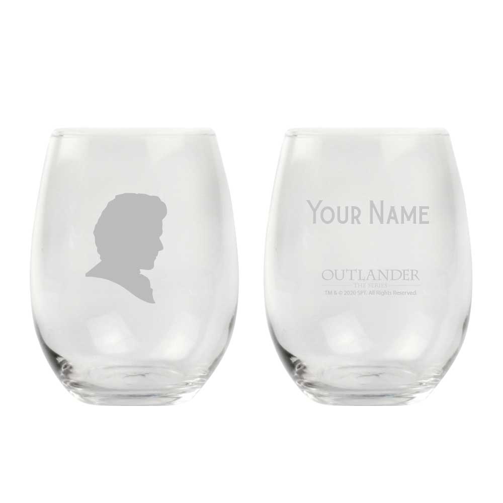 Personalized stemless wine glass featuring Jamie from Outlander